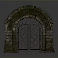 Scenic Ancient Stone Archway With Half Open Intricate Iron Gates
