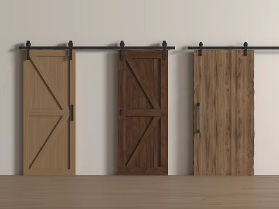 Wooden Sliding Doors With Cross Pattern Design Various Colors Black Rail And White Wall Background 3d model
