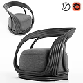 Modern Leisure Chair with Curved Light Wooden Frame and Gray Padded Seat Design