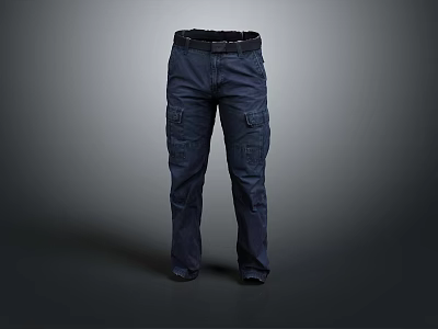 Dark Blue Cargo Pants With Multiple Pockets And Comfortable Fit 3d model
