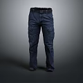 Dark Blue Cargo Pants With Multiple Pockets And Comfortable Fit 3d model
