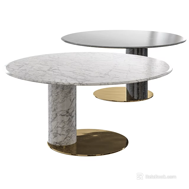 Two Round Coffee Tables with Marble Top and Gold Base Modern Design 3d model