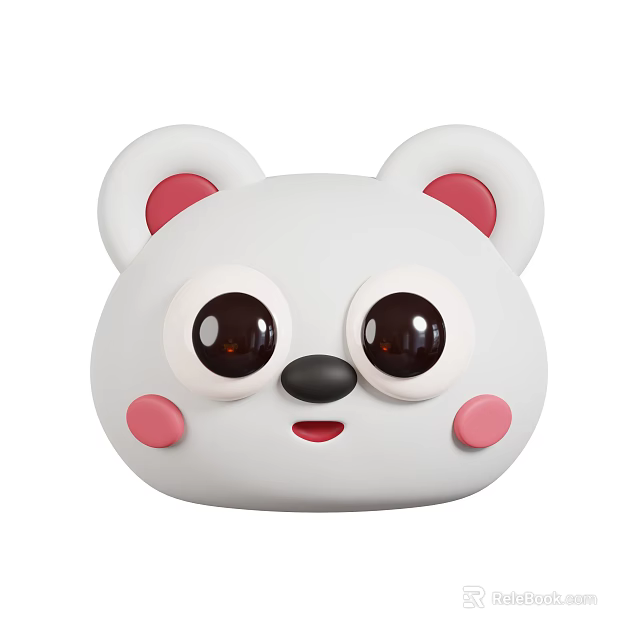 Cute White Bear Head Character With Big Eyes Pink Cheeks And Smiling Mouth 3d model 
