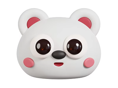 Cute White Bear Head Character With Big Eyes Pink Cheeks And Smiling Mouth 3d model