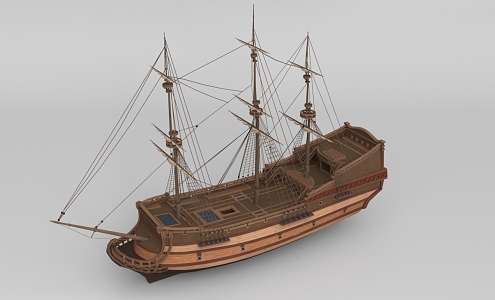 Wooden boat sailing boat big boat wooden 3d model