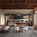 Cozy Café Interior With Wooden Ceiling Counter Menu Board Tables And Chairs