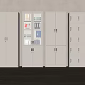 Modern White Storage Cabinets Featuring Glass Door And Multiple Compartments 3d model