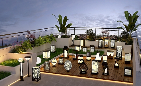 Modern roof garden landscape lamp combination plant combination 3d model