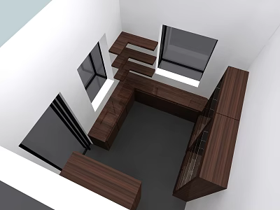 Modern Mall Store Interior With Wooden Counters Windows And White Walls 3d model