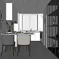 Modern Open Concept Kitchen Interior Design With Island Countertop And Cabinets 3d model
