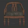 Wooden Accent Chair With Carved Arms Gray Upholstered Seat And Cylindrical Legs