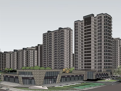Modern High Rise Residential Buildings Featuring Contemporary Facade Low Rise Structures And Greenery 3d model