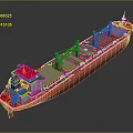 Red Cargo Ship With Decks And Superstructure 3d model