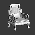 Traditional Chinese Style Mahogany Armchair With Carved Design And Patterned Cushion