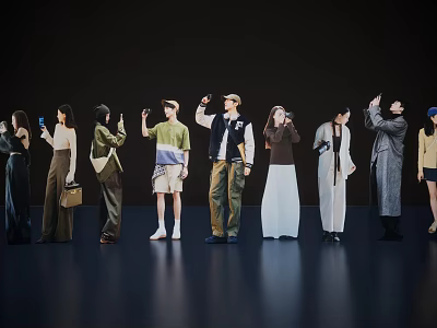 Fashion Models Group Showcasing Various Stylish Outfits on Dark Stage 3d model