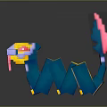 Pixel Style Game Character With Blue Yellow Pink Reptilian Cat Body Open Mouth Sharp Teeth
