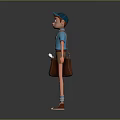 Cartoon Game Movie Character Wearing Blue T-shirt Brown Shorts Brown Bag Cap And White Shoes