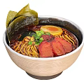 Savory Ramen in Wooden Bowl with Chashu Soft Boiled Egg Nori and Scallions