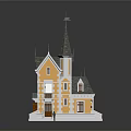 Traditional Detached Villa With Gray Roof Yellow Walls And Spire Exterior Design