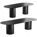 Modern Black and White Dining Tables with Oval Tabletop and Cylindrical Legs