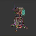 Advanced Mechanical Weapon Turret With Red Gray Yellow Design Antenna Sensor Panels And Support Legs