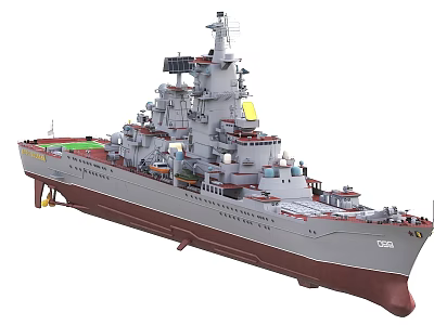 Large Warship With Detailed Superstructure Radar Systems And Gray Brown Hull 3d model