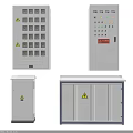 Industrial Control Panels And Electrical Enclosures With Warning Signs And Various Sizes