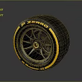 Car Performance Tire with P ZERO Brand Black Rubber and Yellow Stripe Design