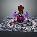 Game Movie Character With Green Hair Purple Wings Sitting On Throne Surrounded By Candles