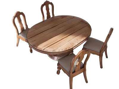 Wooden Oval Tea Table with Four Cushioned Chairs for Living Room 3d model