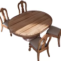 Wooden Oval Tea Table with Four Cushioned Chairs for Living Room