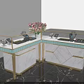 Elegant Jewelry Store Luxury Display Counter With Glass Top Marble Base And Gold Frame