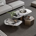 Stylish Modern Marble Top Coffee Tables In Living Room With Decorative Plants And Tray