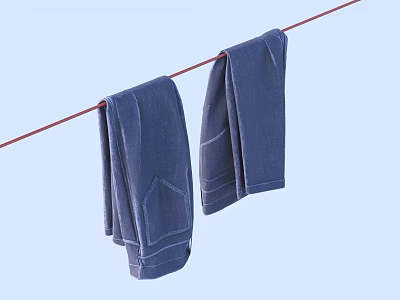 Two Dark Blue Clothes Hanging On Clothesline Drying Outdoors In Daylight 3d model