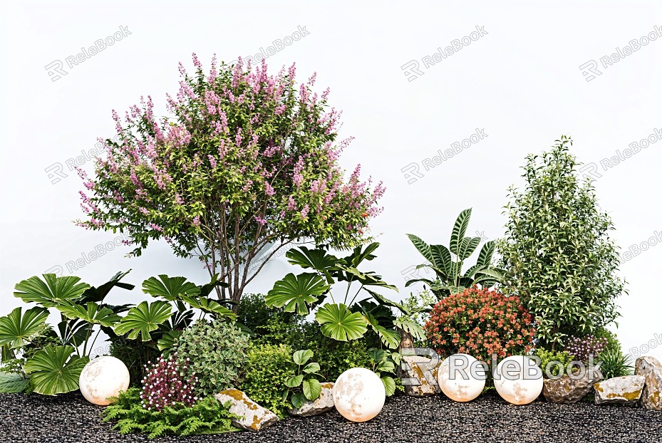 modern plant flower border plant pile green plant combination stone tree shrub model