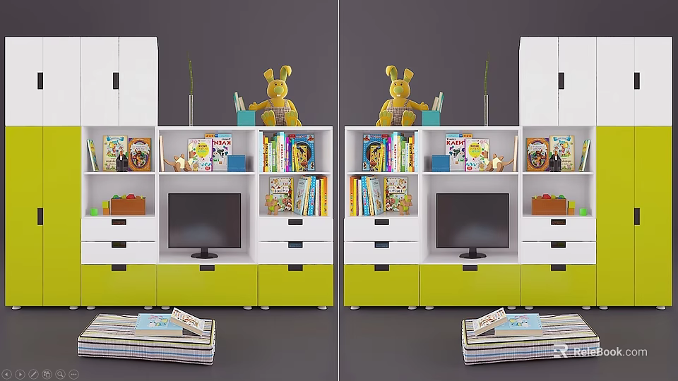 Modern Decorative Ornament Set On Shelf With Books TV And Cabinet 3d model 