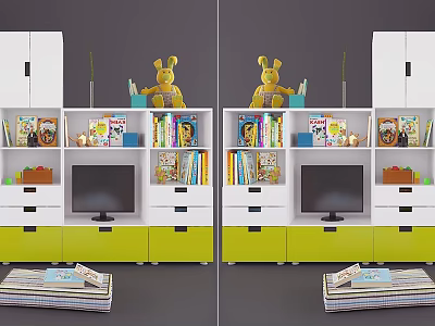 Modern Decorative Ornament Set On Shelf With Books TV And Cabinet 3d model