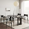 Modern Dining Room With White Walls Black Oval Table Beige Cushioned Chairs And Pendant Light