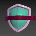 3D Rendered Green Shield With Silver Border And Red Ribbon