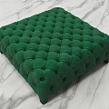 Elegant Green Tufted Fabric Ottoman with Decorative Button Design on Marble Surface 3d model