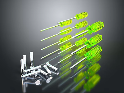 Green Screwdrivers And Silver Metal Parts For Household Daily Use Tools 3d model