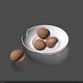 Brown Eggs On White Plate And One Beside On Dark Blue Surface