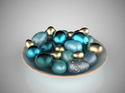 Children's Colorful Decorated Eggs With Blue Gold Silver And Sparkle Patterns 3d model