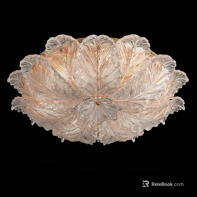Elegant Glass Chandelier with Petal Leaf Design and Golden Tinted Transparent Shades for Luxurious Decor 3d model 