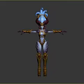 Fantasy Female Game Movie Character With Purple Gold Armor Feathered Wings And Glowing Blue Headdress