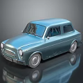 Light Blue Vintage Small Car With Classic Design Rounded Body And Round Headlights