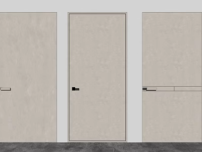 Three Modern Minimalist Hinged Doors With Light Color And Varied Handle Designs 3d model
