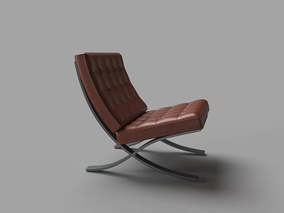 Brown Leather Leisure Chair With Diamond Tufted Back And Cross Metal Base 3d model