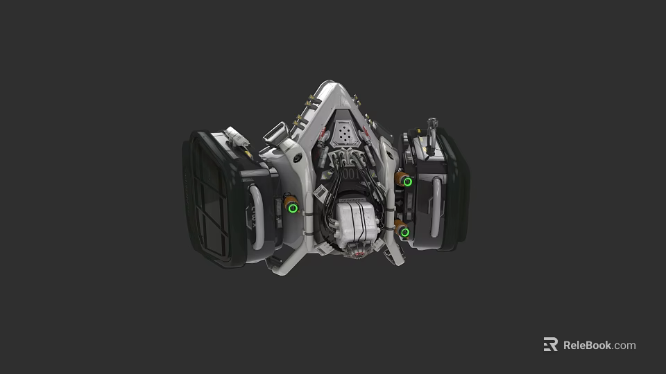 Unique Mechanical Style Jewelry Piece Featuring Gray Black Design And Green Accents 3d model 