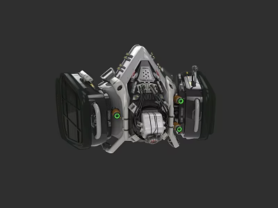 Unique Mechanical Style Jewelry Piece Featuring Gray Black Design And Green Accents 3d model